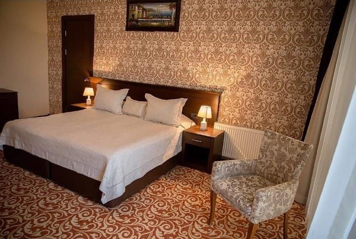 Interior view of a hotel guest room